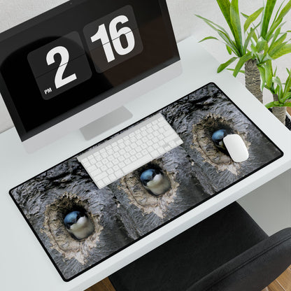 Bird Nest Trio Desk Mat — Cute Chick in Tree Hole XXL Mousepad