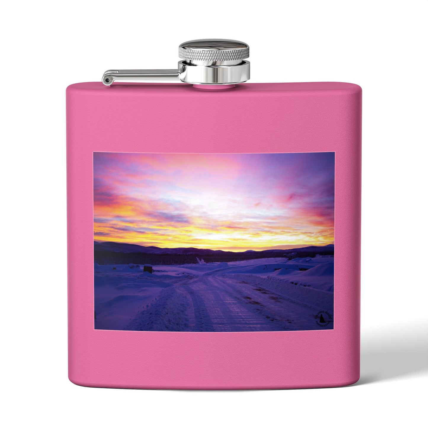 6oz Stainless Steel Flask — Winter Sunset Landscape Photo Flask