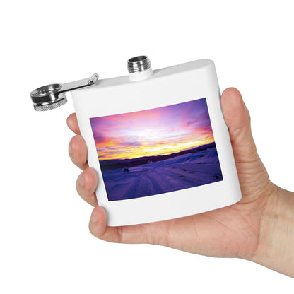 6oz Stainless Steel Flask — Winter Sunset Landscape Photo Flask