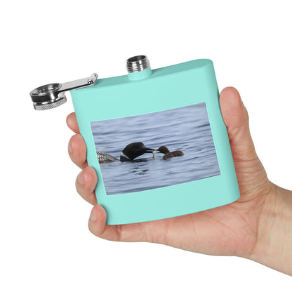 Loon Family 6oz Stainless Steel Flask — Nature Wildlife Gift
