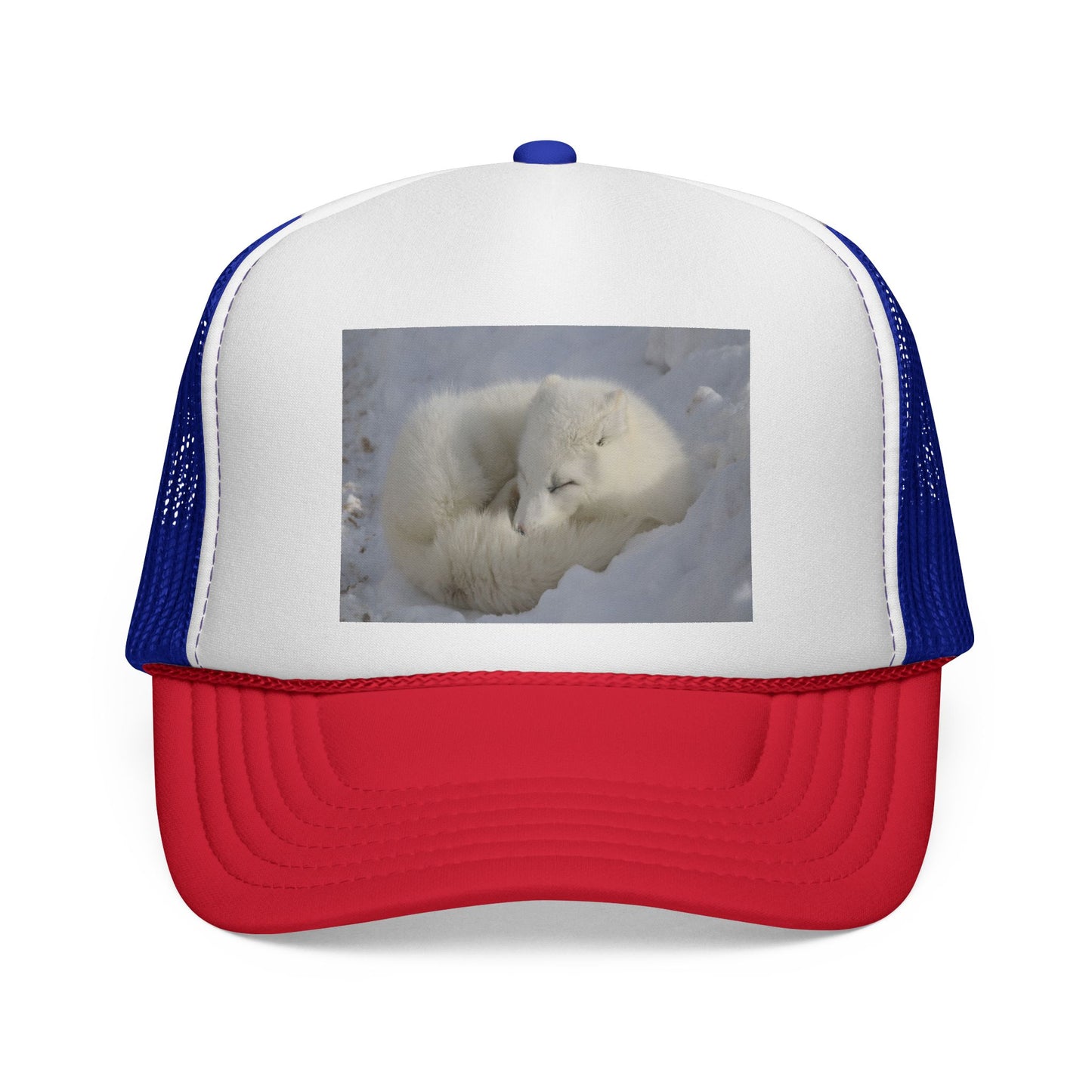 Arctic Fox Trucker Cap — Cute Sleeping Fox Photo Mesh Hat