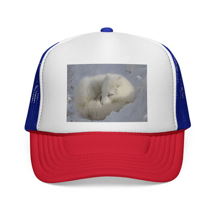 Arctic Fox Trucker Cap — Cute Sleeping Fox Photo Mesh Hat