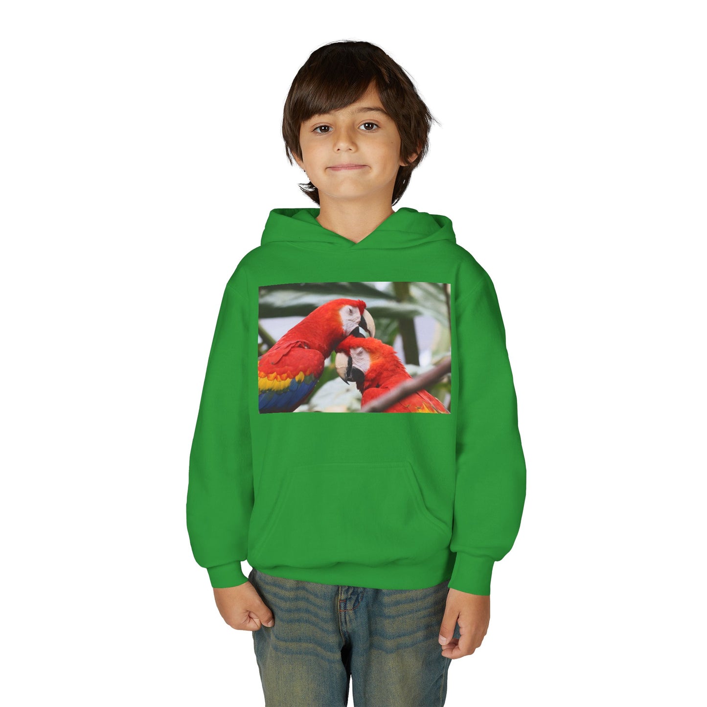 Youth Parrot Hoodie – Colorful Scarlet Macaw Kids Pullover