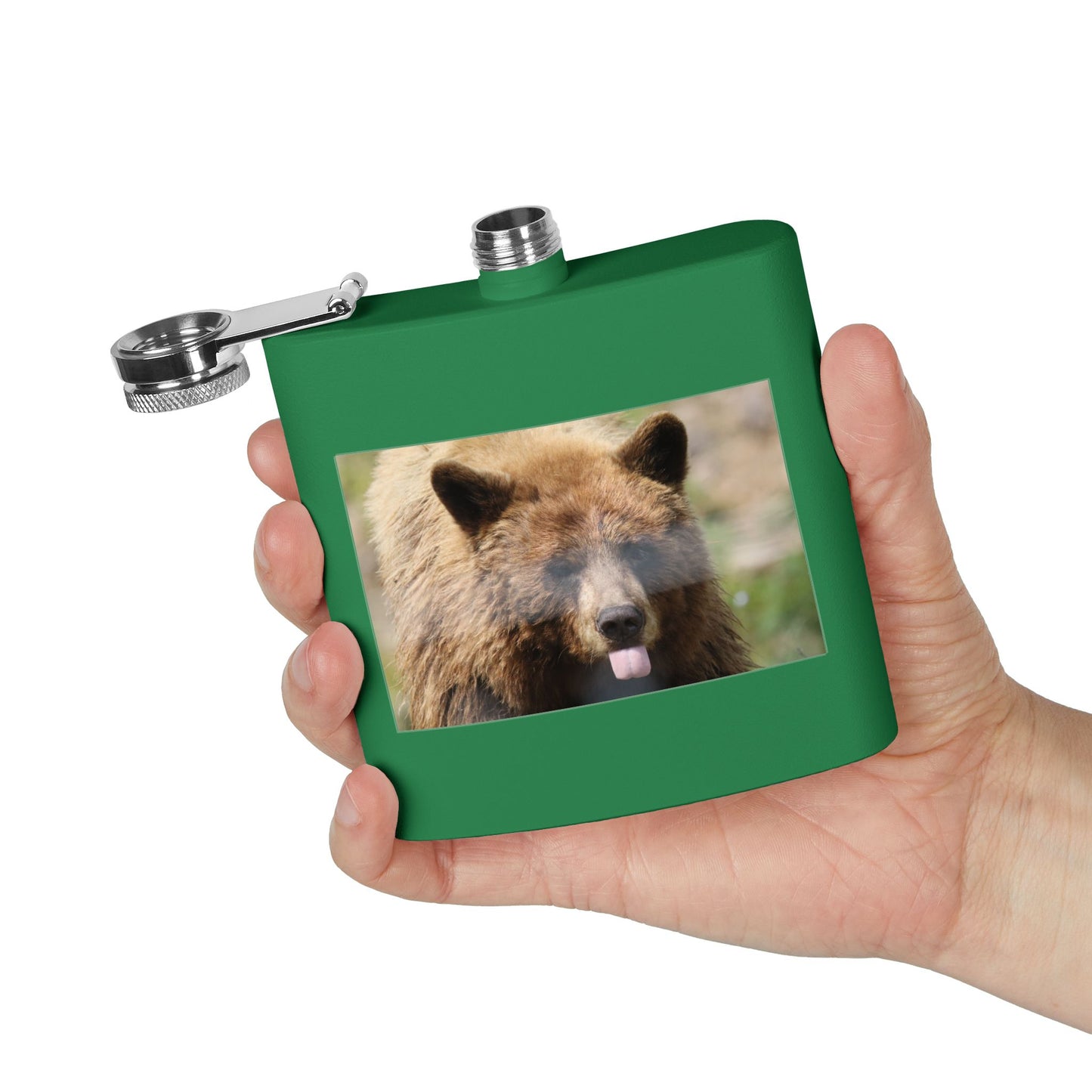 Bear Face 6oz Stainless Steel Flask — Funny Woodland Animal Hip Flask