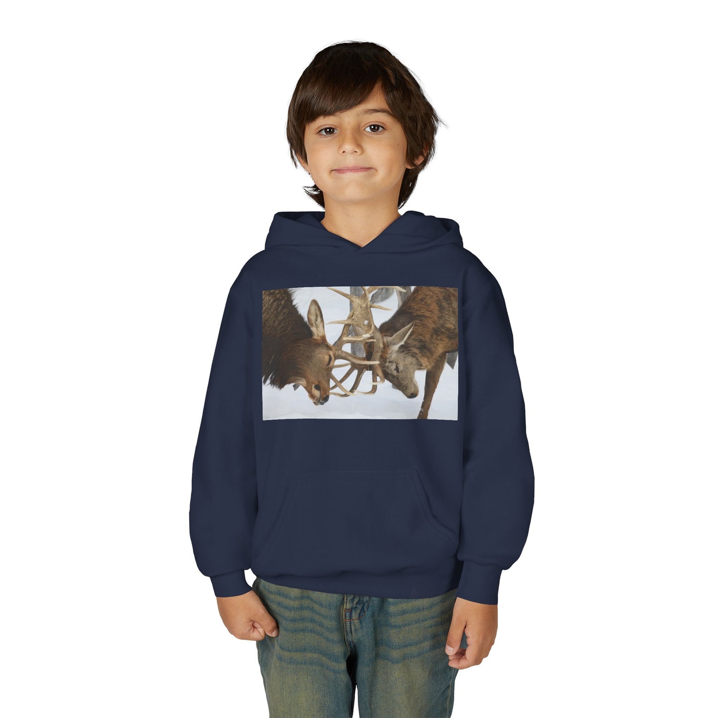 Fighting Deer Antlers Youth Hoodie | Wildlife Nature Illustration