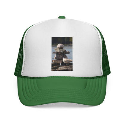 Seagull Stacked Rocks Trucker Cap — Coastal Beach Vibes Hat