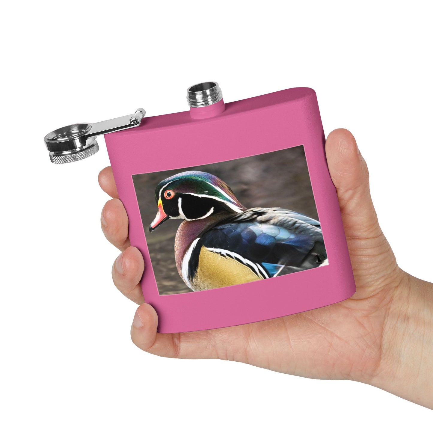 Wood Duck Stainless Steel Flask — 6oz Pocket Hip Flask for Birdwatchers & Outdoor Gifts
