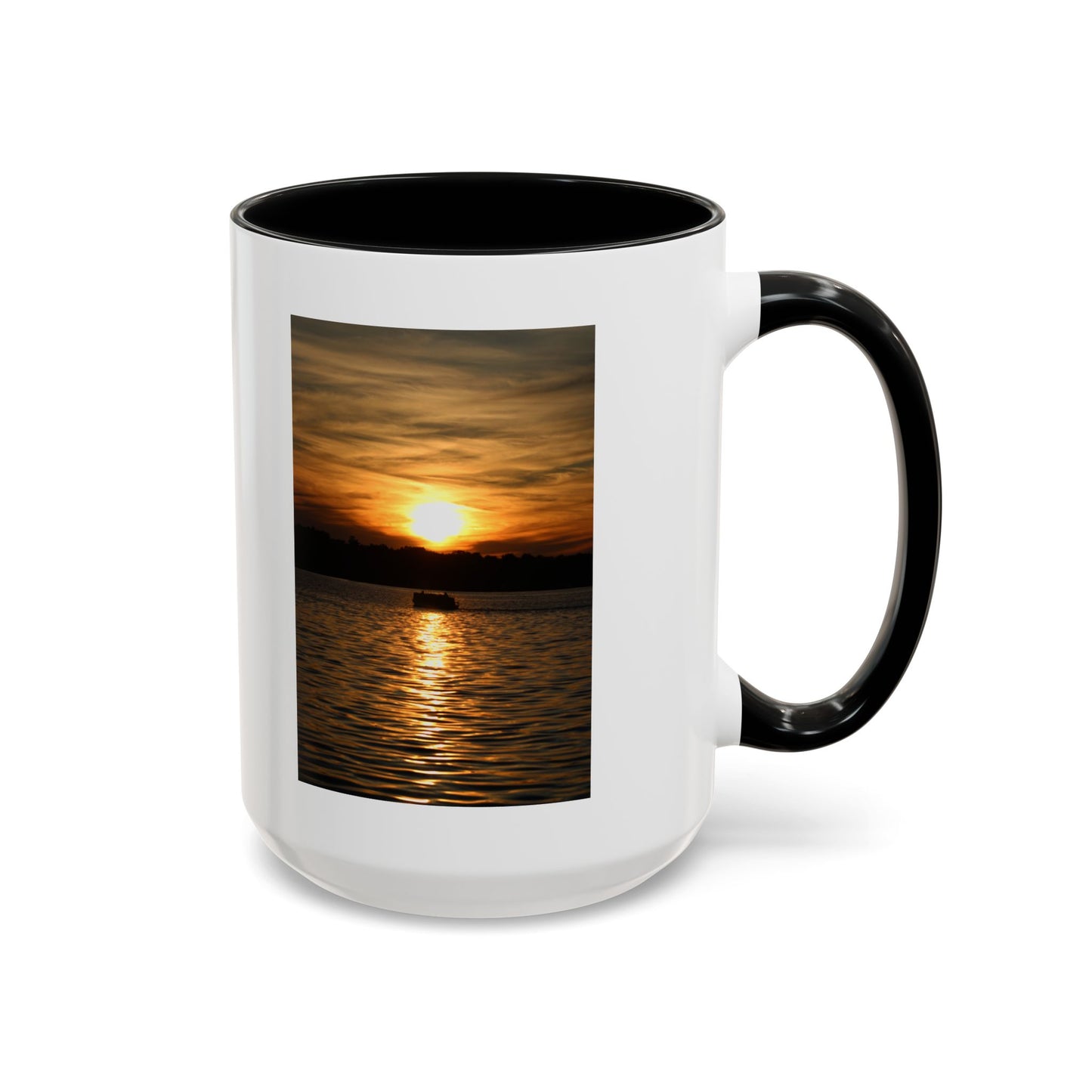 Sunset Lake Photo Accent Coffee Mug — Golden Sunset Reflection (11/15oz)