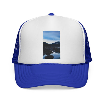 Mountain Lake Trucker Hat — Scenic Nature Photo Cap