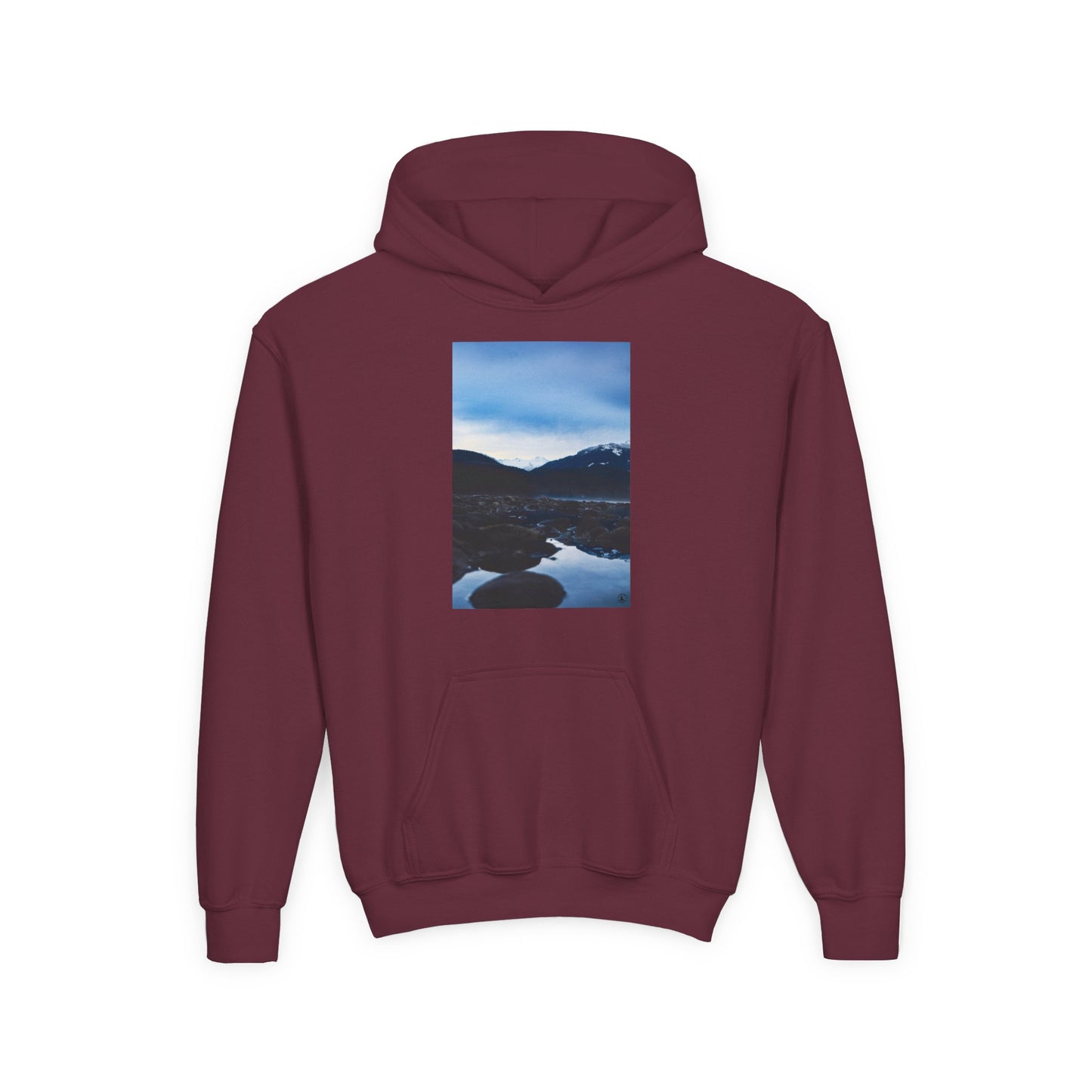 Youth Hoodie with Mountain Lake Photo Print — Nature Landscape Pullover