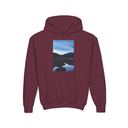 Youth Hoodie with Mountain Lake Photo Print — Nature Landscape Pullover