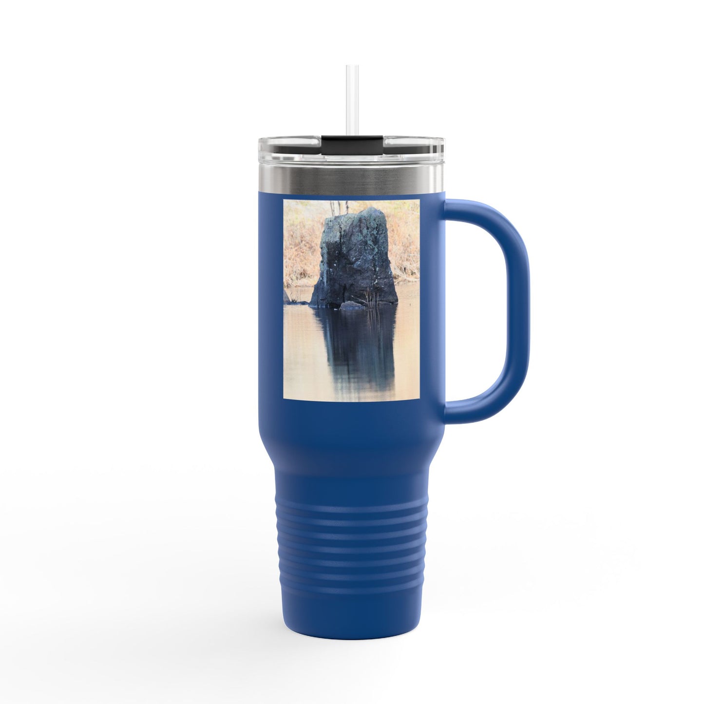 40oz Insulated Travel Mug with Scenic Forest Lake Photo