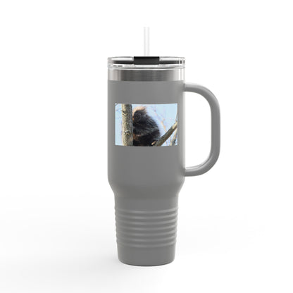 40oz Insulated Travel Mug with Cozy Raccoon Photo — Large Stainless Steel Tumbler for Road Trips & Outdoor Lovers