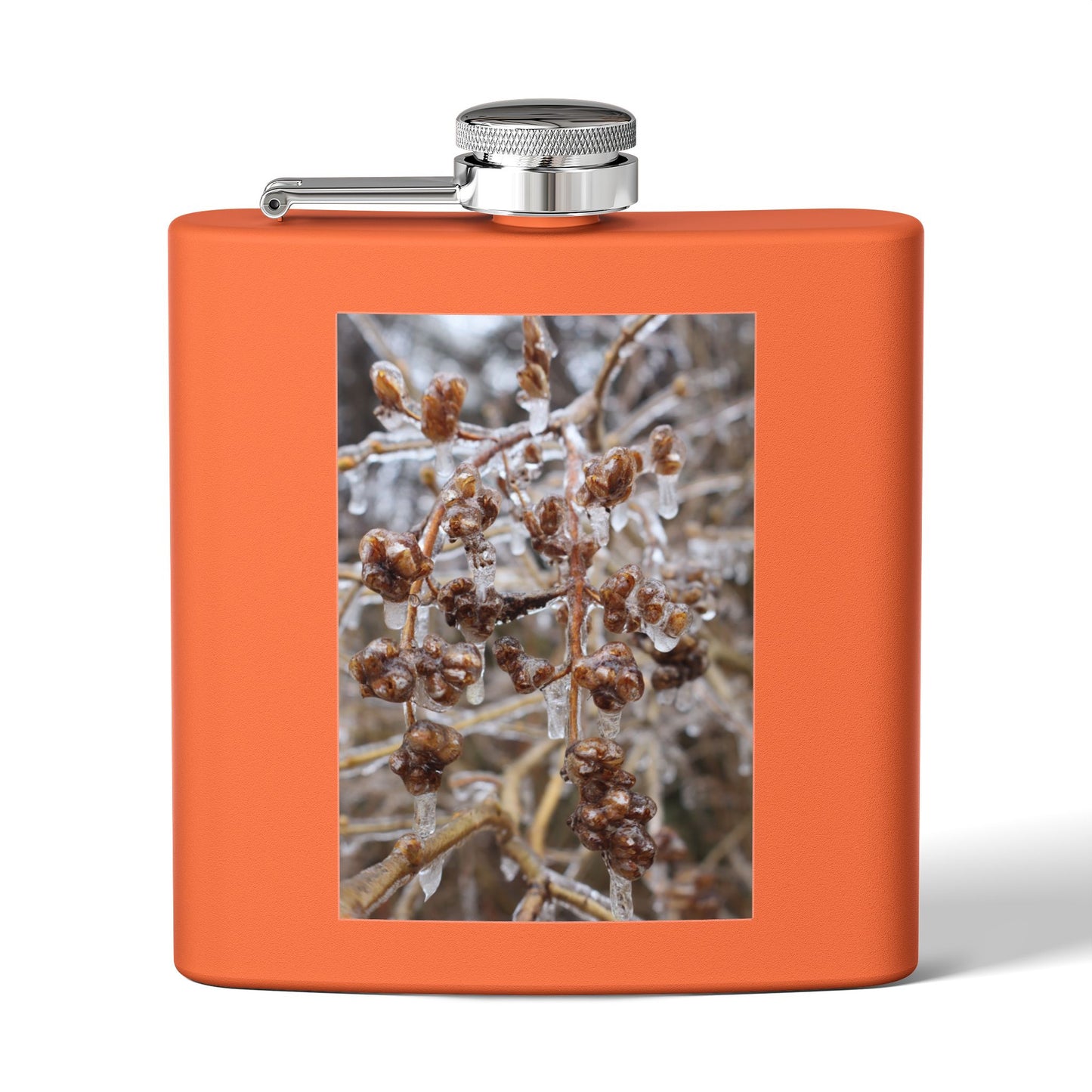6oz Stainless Steel Flask with Frosted Berries Photo — Winter Nature Pocket Flask
