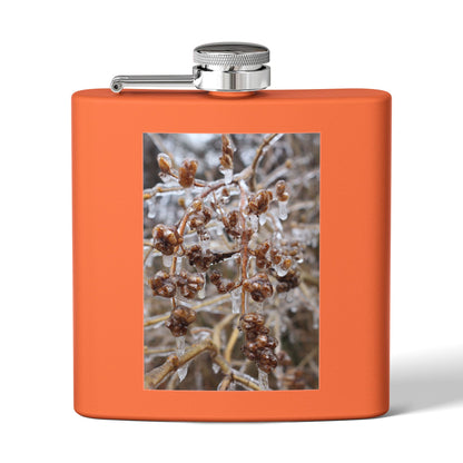 6oz Stainless Steel Flask with Frosted Berries Photo — Winter Nature Pocket Flask