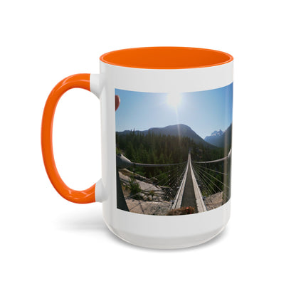 Bridge Trail Scenic Coffee Mug — Mountain Suspension Bridge Photo Accent Mug