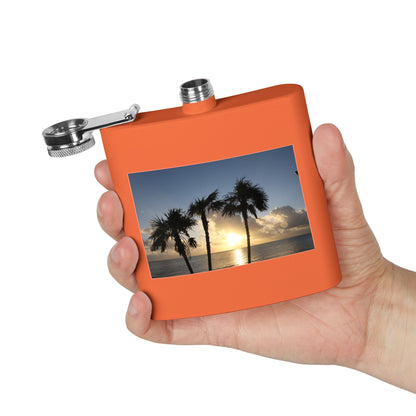 Sunset Palm Beach Flask — 6 oz Stainless Steel Travel Hip Flask