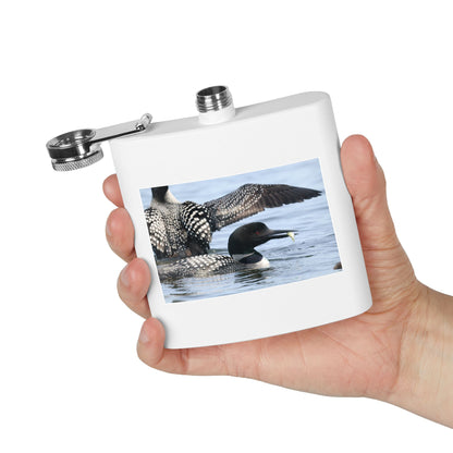 Loon Photo Stainless Steel Flask — 6oz Wildlife Drinking Hip Flask, Nature Lover Gift