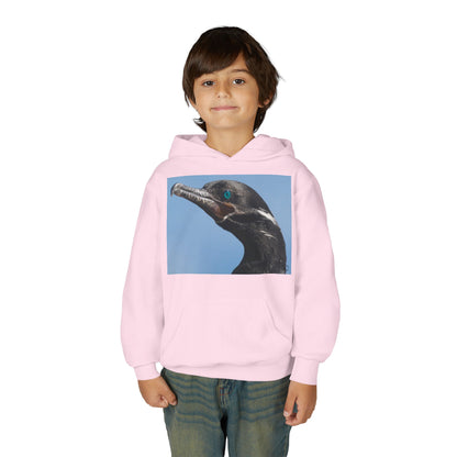 Youth Hoodie with Close-Up Cormorant Photo — Nature-Lover Kids Pullover