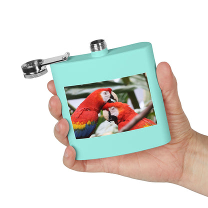 Parrot Photo Stainless Steel Flask — 6oz Tropical Scarlet Macaw Hip Flask