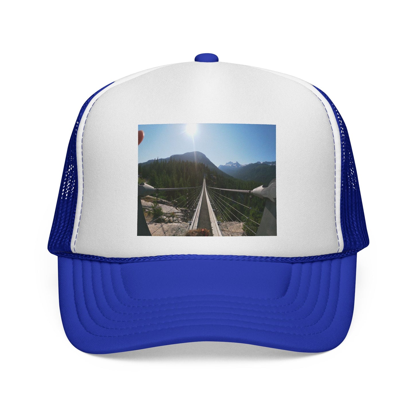 Trucker Hat - Mountain Suspension Bridge Photo Cap, Outdoor Adventure Travel Hat