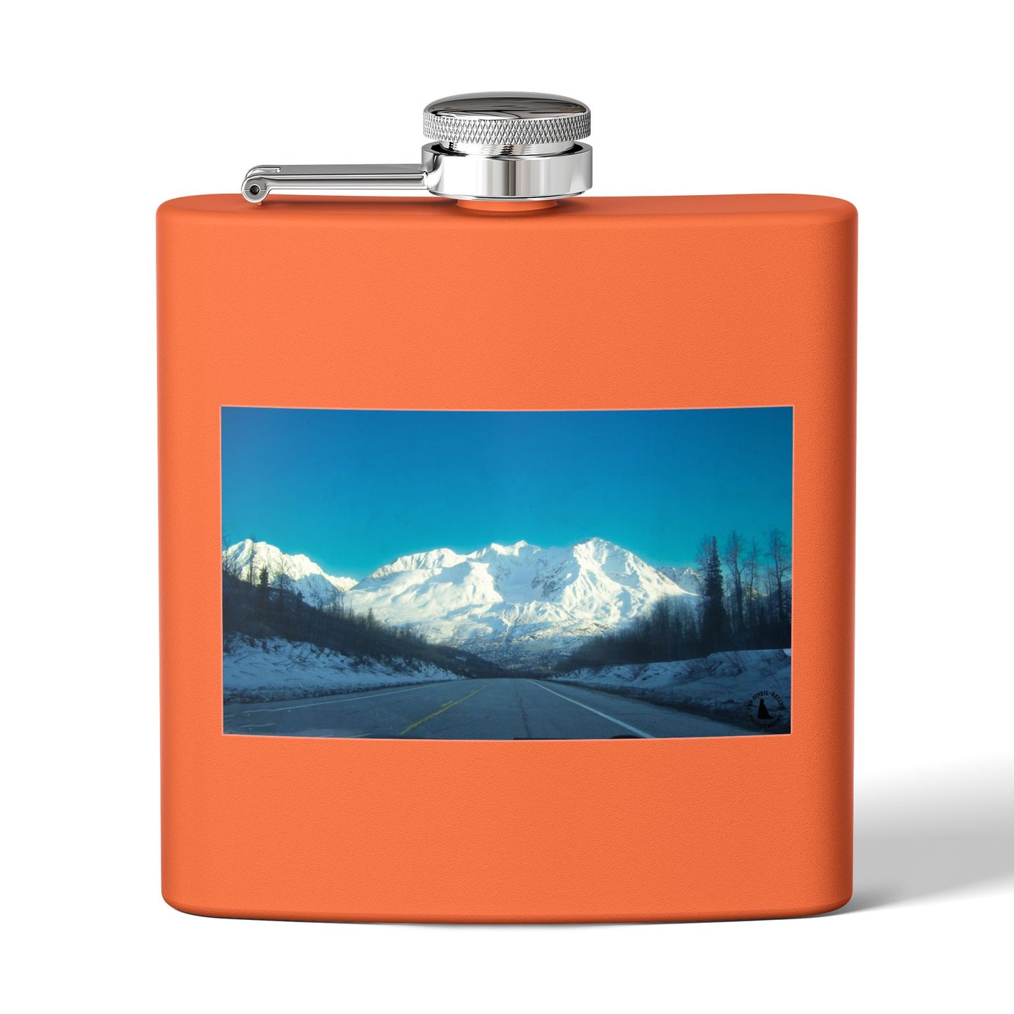 6oz Mountain Landscape Stainless Steel Flask – Snowy Peaks Photo Hip Flask