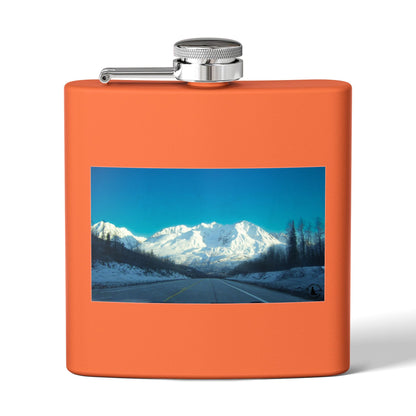6oz Mountain Landscape Stainless Steel Flask – Snowy Peaks Photo Hip Flask