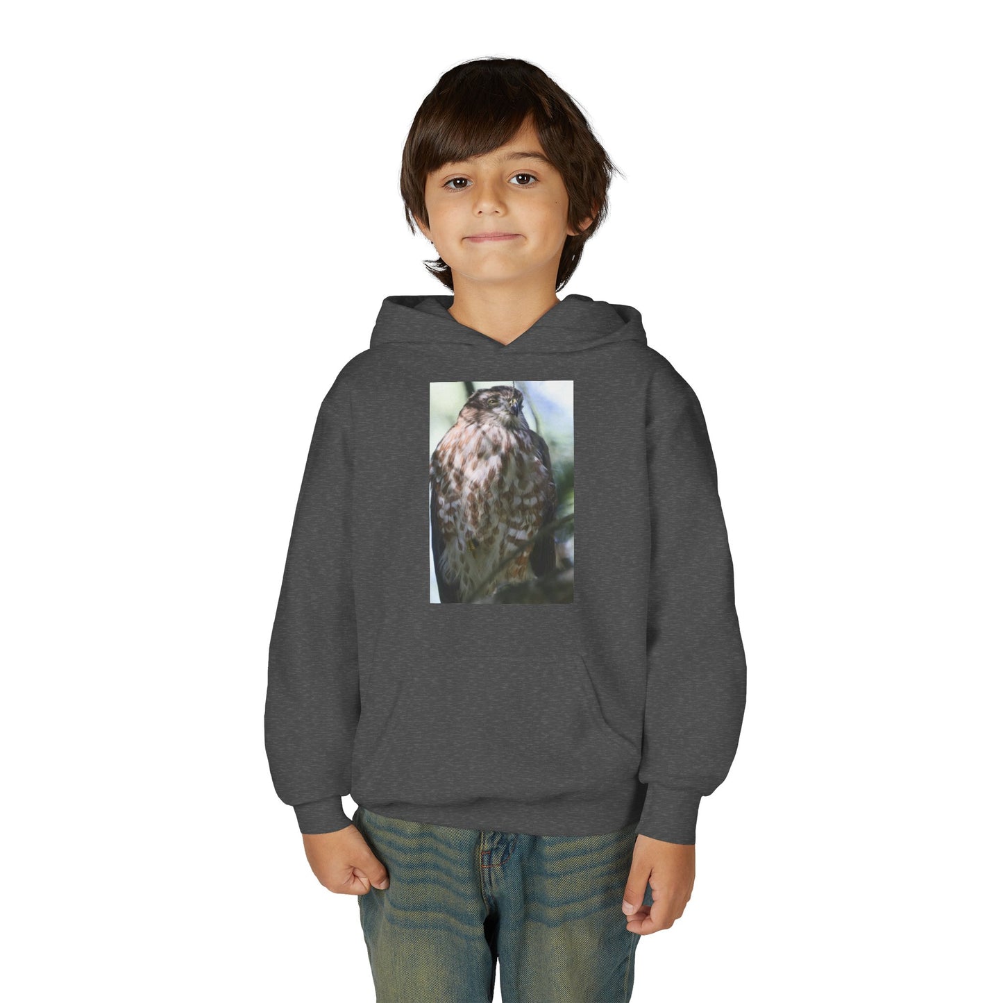 Youth Owl Hoodie – Photoreal Hawk Owl Print Kids' Hooded Sweatshirt