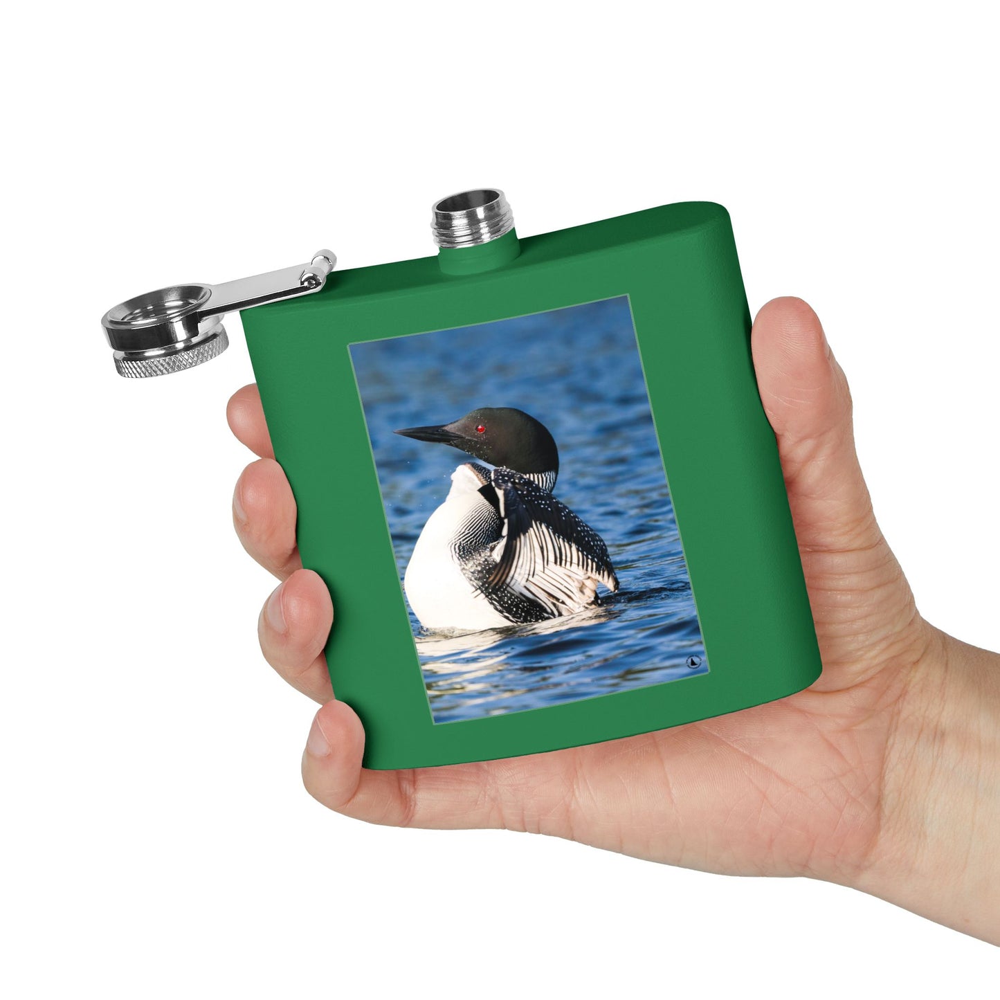 Loon Photo Stainless Steel Flask — 6oz Wildlife Waterfowl Hip Flask
