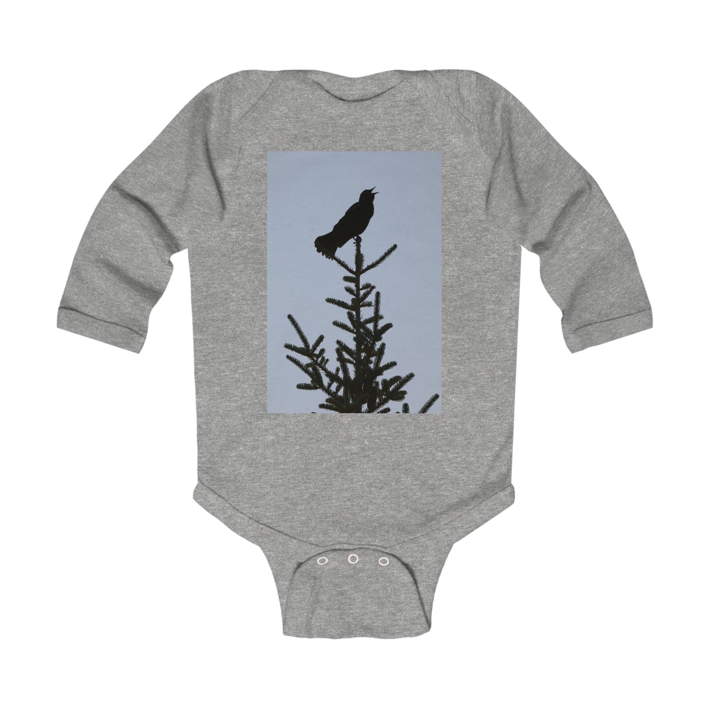 Infant Bodysuit with Crow Silhouette on Pine - Cute Nature Baby Onesie