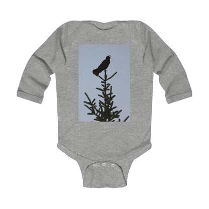 Infant Bodysuit with Crow Silhouette on Pine - Cute Nature Baby Onesie