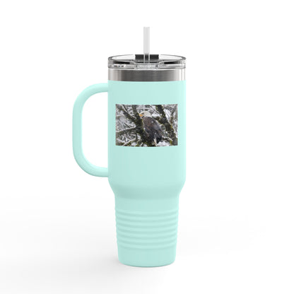 40oz Insulated Travel Mug with Snowy Owl Photo — Cold-Weather Wildlife Tumbler
