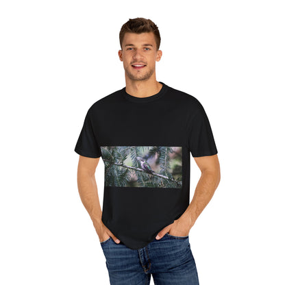 Emerald Wings: Hummingbird in Conifer Haven, Wildlife Macro Photographyphotography shirts