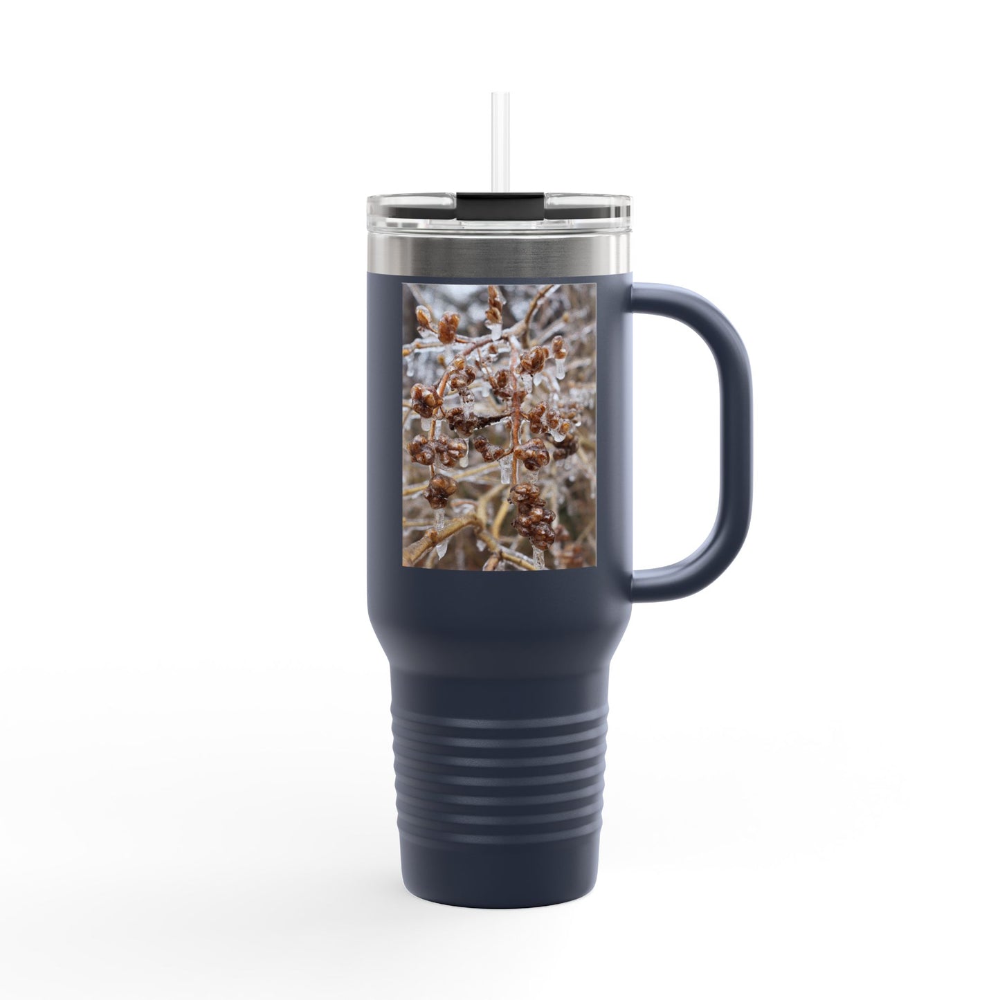 40oz Insulated Travel Mug with Frosted Branch Photo – Large Stainless Steel Tumbler