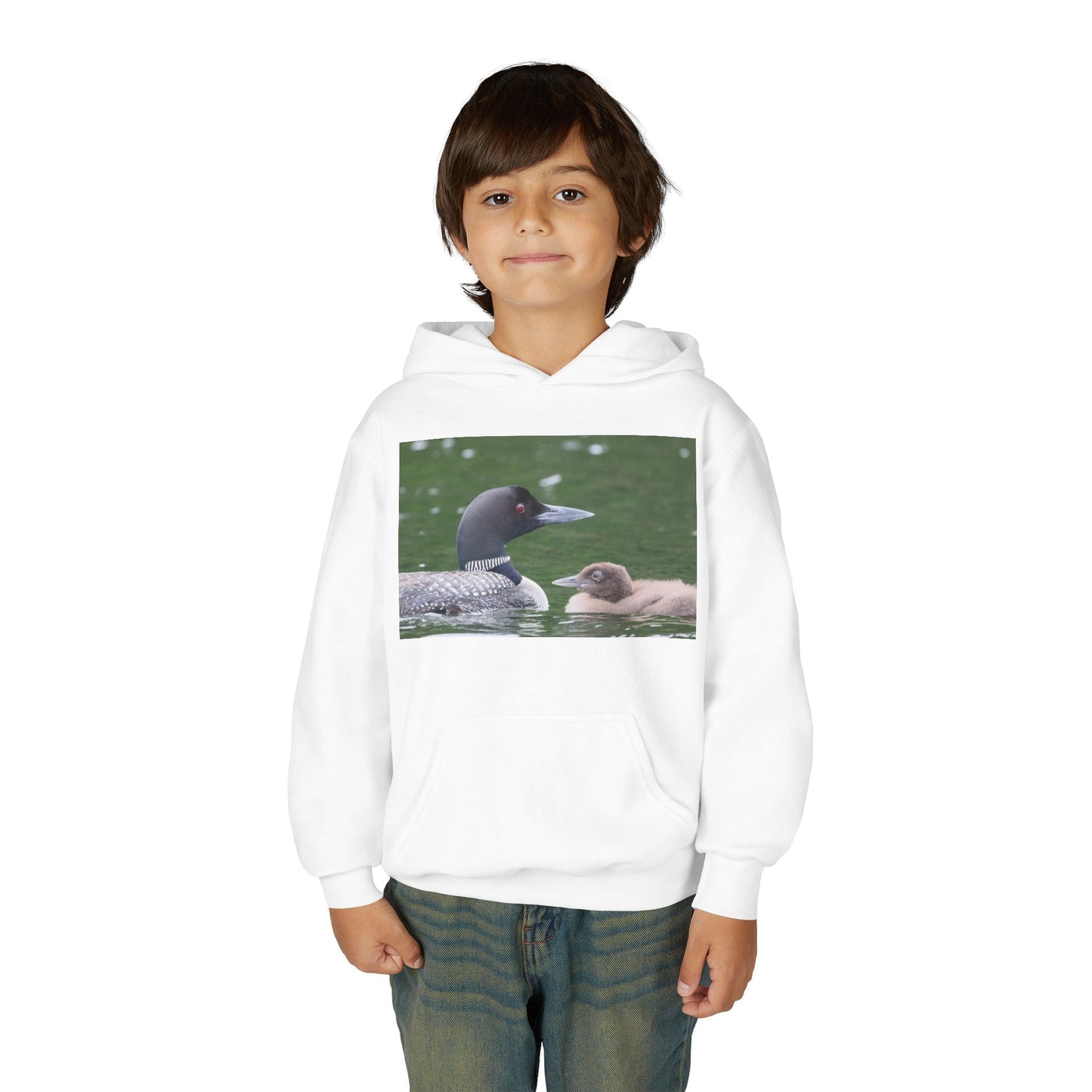 Youth Hoodie — Common Loon with Chick Nature Photo
