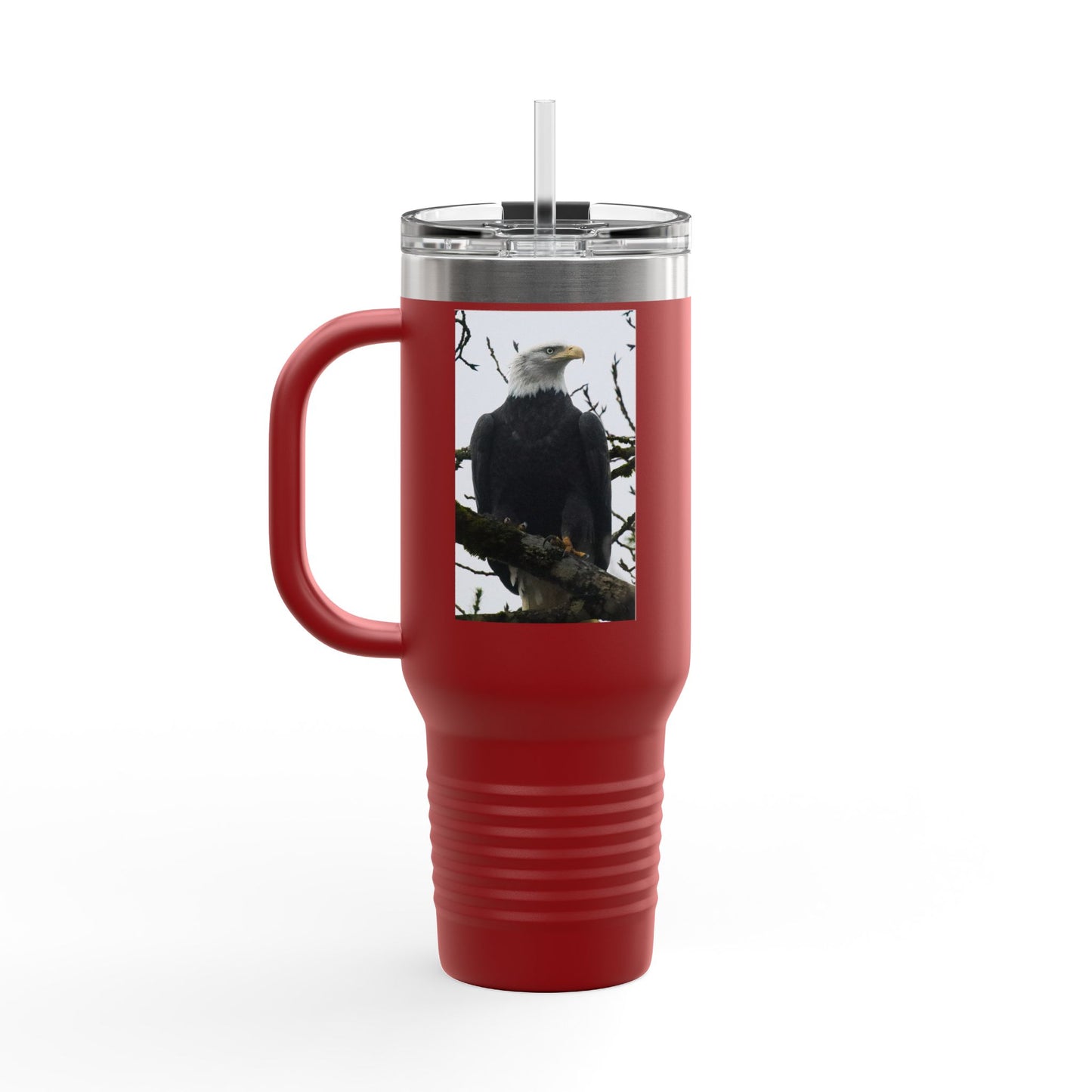 40oz Insulated Travel Mug with Bald Eagle Photo — Outdoor, Patriotic Wildlife Tumbler