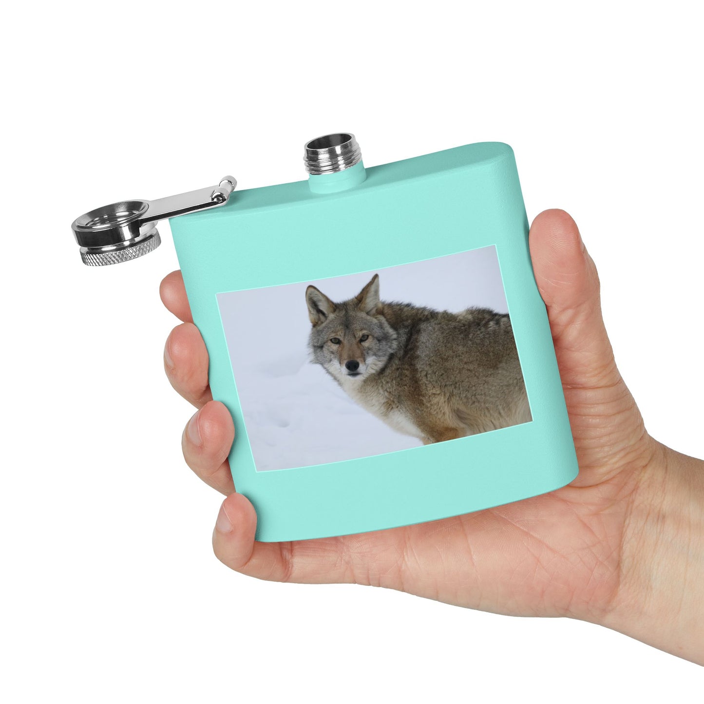 Coyote Photo Stainless Steel Flask — 6oz Wildlife Pocket Flask