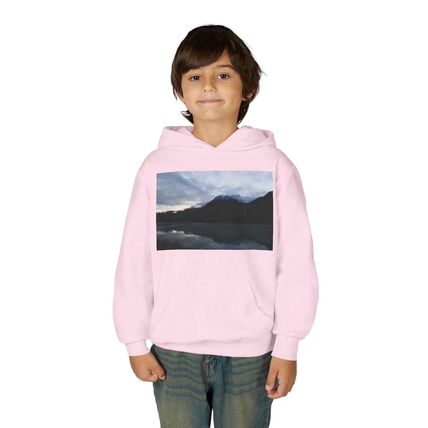 Youth Hoodie with Serene Mountain Lake Photo - Cozy Outdoor Nature Pullover