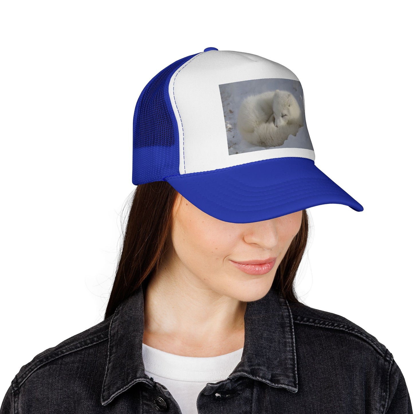 Arctic Fox Trucker Cap — Cute Sleeping Fox Photo Mesh Hat