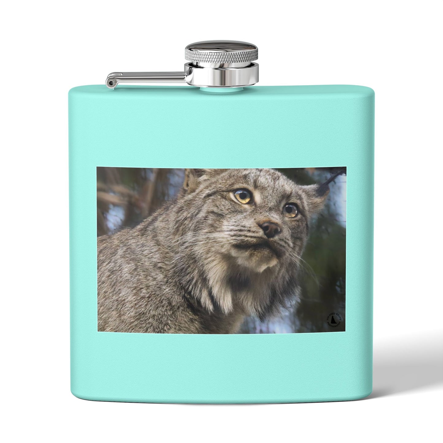 Lynx Portrait Stainless Steel Flask — 6oz Wildlife Gift for Outdoor Lovers