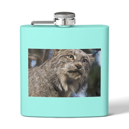Lynx Portrait Stainless Steel Flask — 6oz Wildlife Gift for Outdoor Lovers