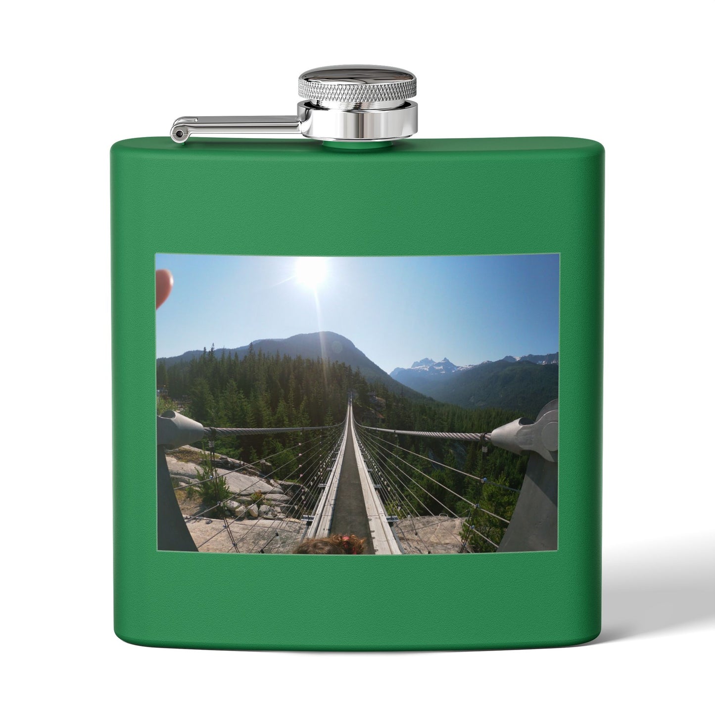 6oz Stainless Steel Flask with Mountain Suspension Bridge Photo — Outdoor Adventure Gift