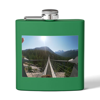 6oz Stainless Steel Flask with Mountain Suspension Bridge Photo — Outdoor Adventure Gift