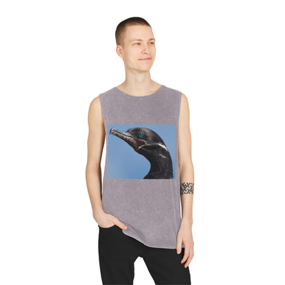 Cormorant Portrait Tank Top — Coastal Bird Photography Stonewash Tank