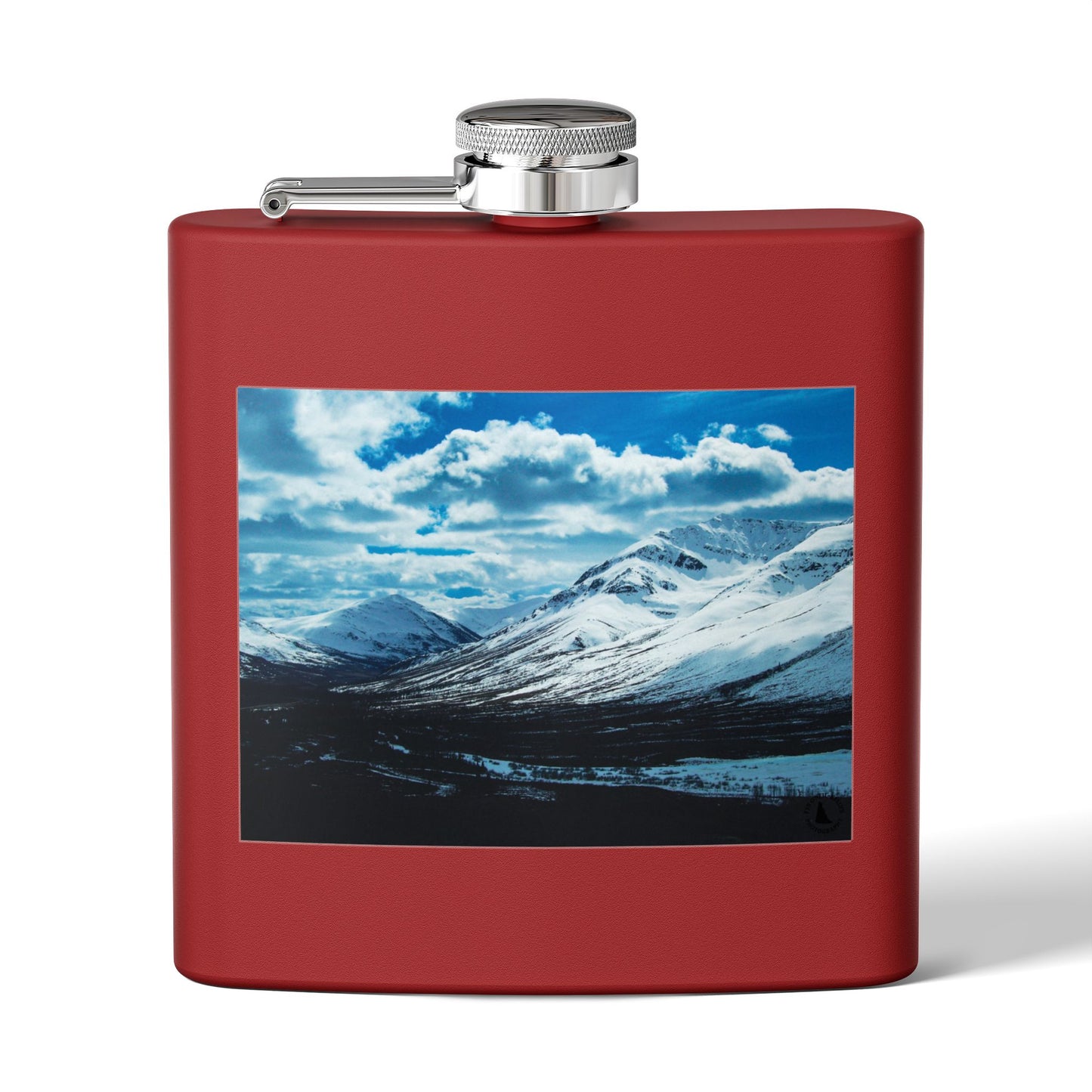 Mountain Winter Scene 6oz Stainless Steel Flask — Snowy Peaks Travel Hip Flask