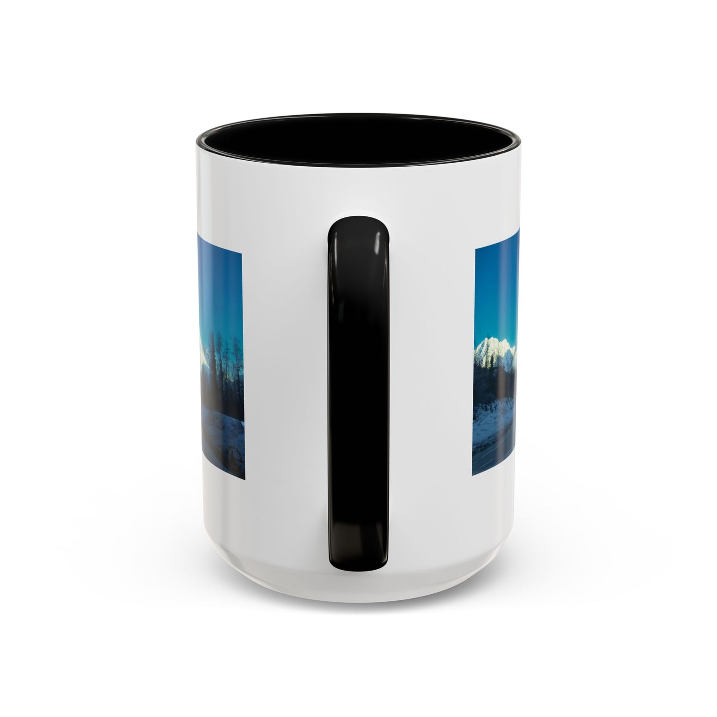 Scenic Mountain Panorama Accent Coffee Mug — Snowy Peaks Travel Coffee Cup (11/15 oz)