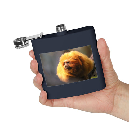 6oz Stainless Steel Flask with Golden Lion Tamarin Photo