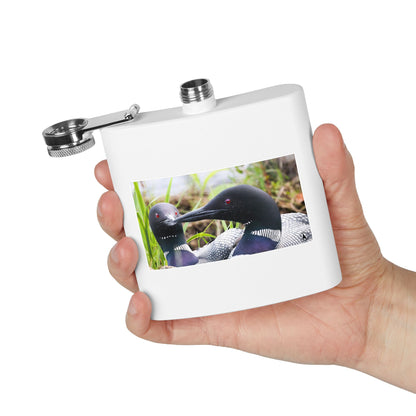 6oz Stainless Steel Flask — Loon Pair Nature Photo Flask for Outdoors & Gifts