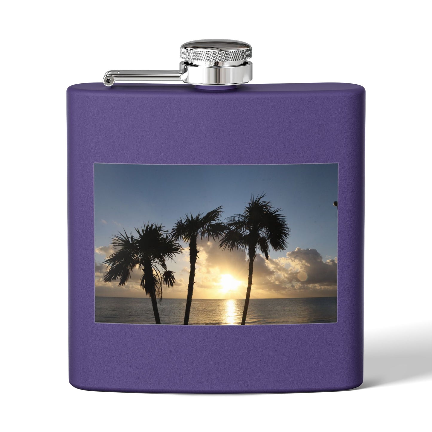 Sunset Palm Beach Flask — 6 oz Stainless Steel Travel Hip Flask