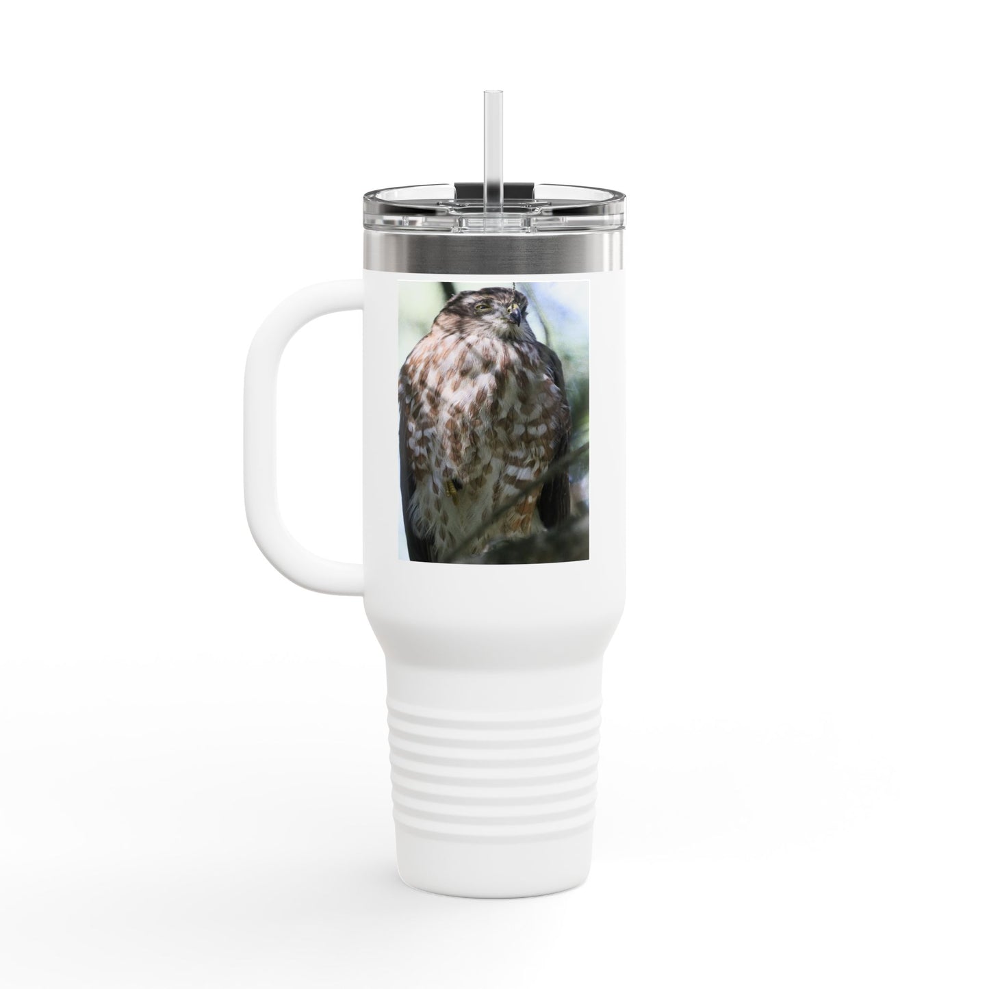 40oz Insulated Travel Mug — Photoreal Hawk Nature Tumbler